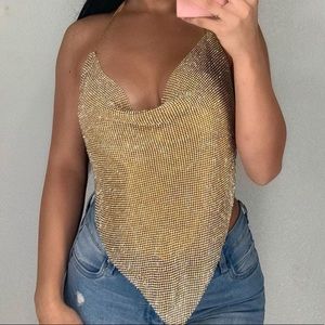 Rhinestone gold cute backless top